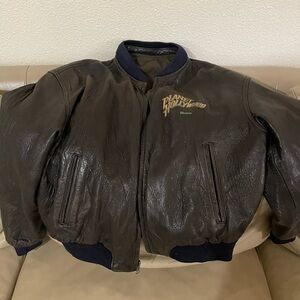 Brown Leather Bomber Jacket, Plant Hollywood..